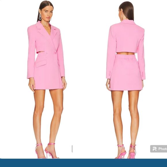 Jonathan Simkhai Size 12 Pink Crepe Preppy Double-Button Blazer Mini Dress NWT - Picture 1 of 14